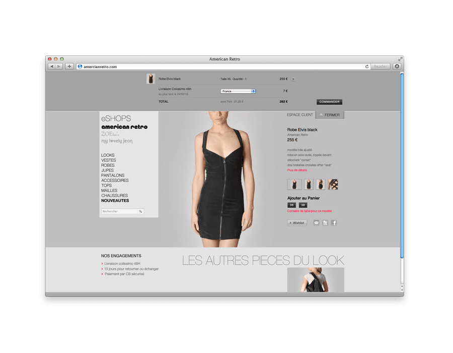 American retro ecommerce website product page