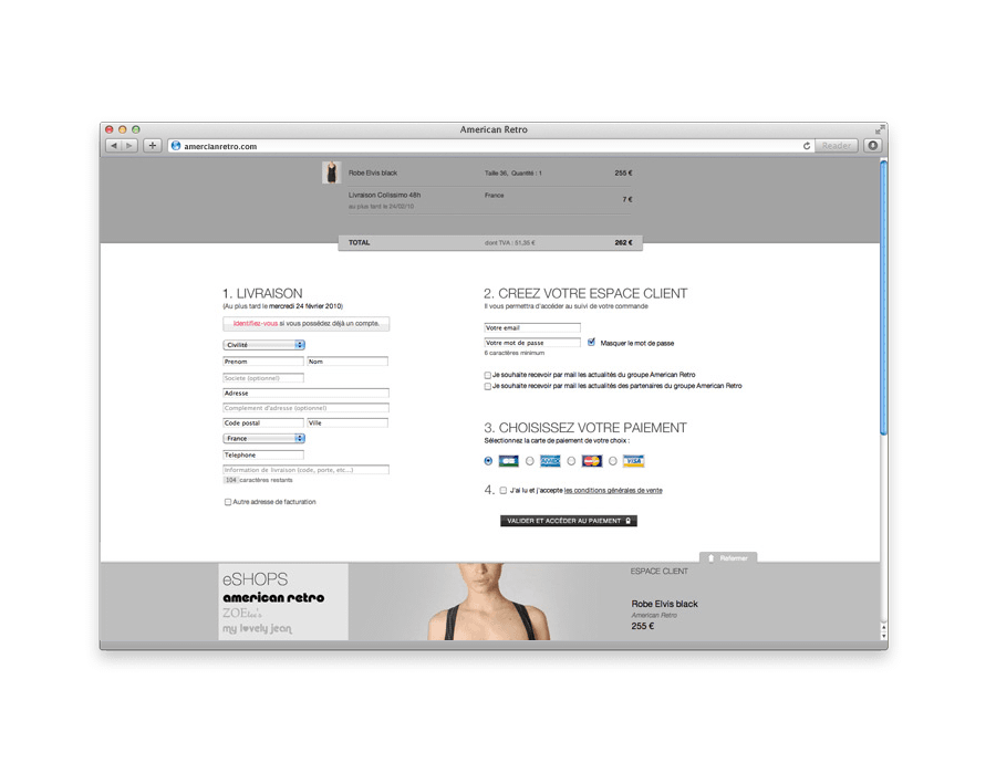 American retro ecommerce website shipping and payment form