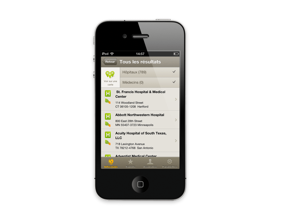 écran de l'application iOS April Expat