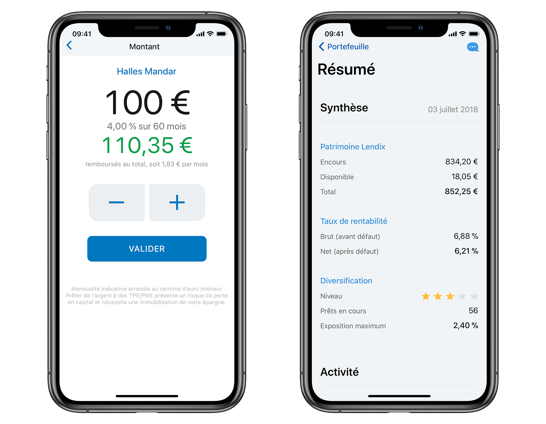application mobile, investissement et portefeuille prêteur