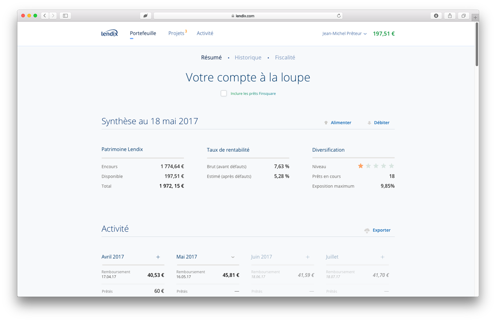 état du portefeuille prêteur
