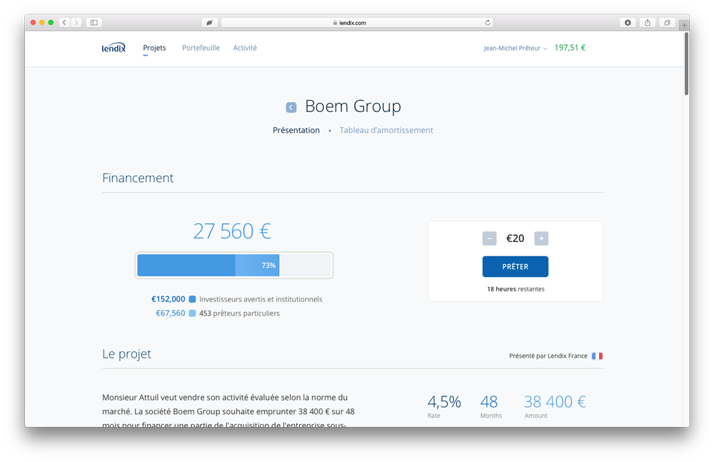 présentation d'un projet en cours de financement'